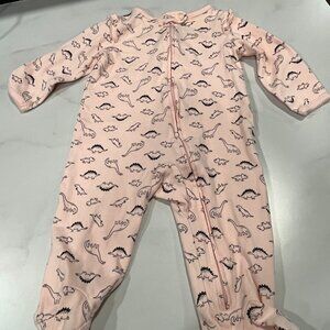 Carter's Sleeper Footed Outfit Baby Girls 6M Coral Pink Dinosaur Print Full Zip